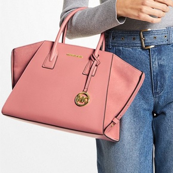 🌹MICHAEL KORS LARGE AVRIL LEATHER SATCHEL w/CROSS BODY STRAP AND SATIN D… - Picture 3 of 13